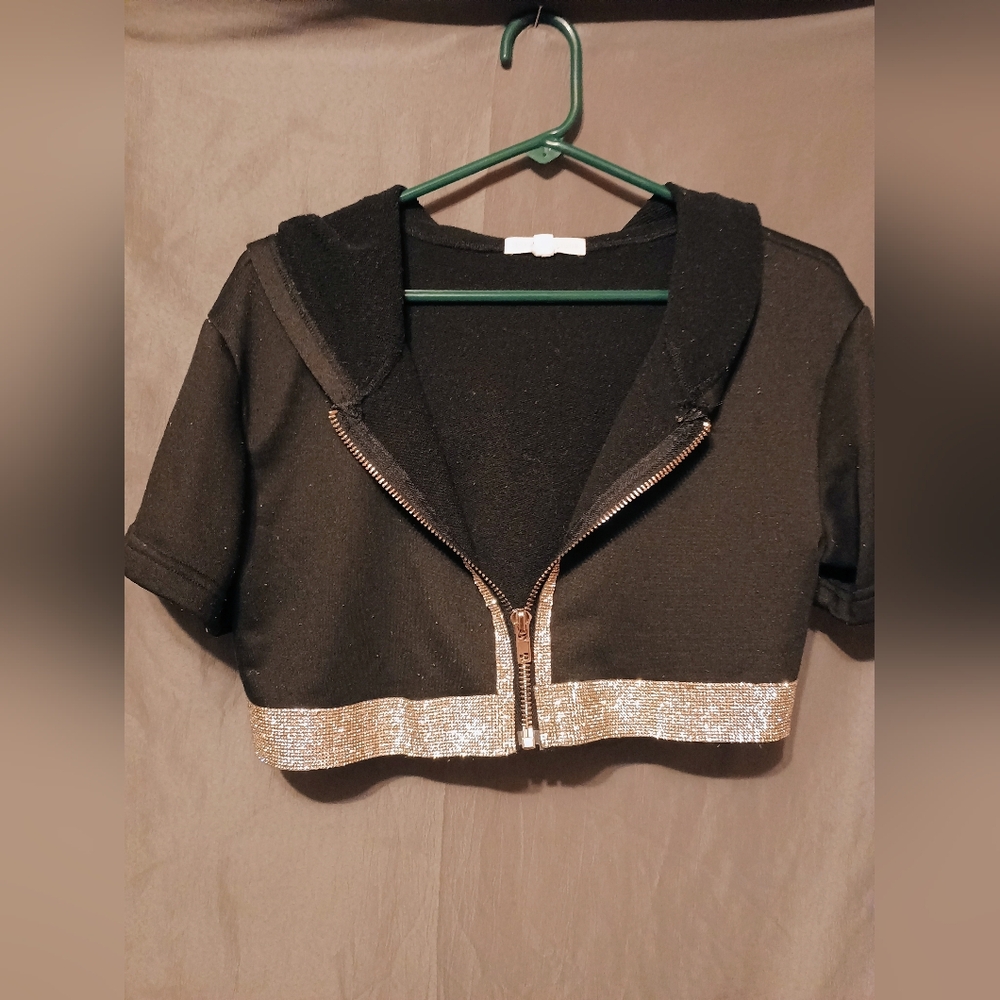 Hot And Delicious Black and Silver Women's Cropped Jacket